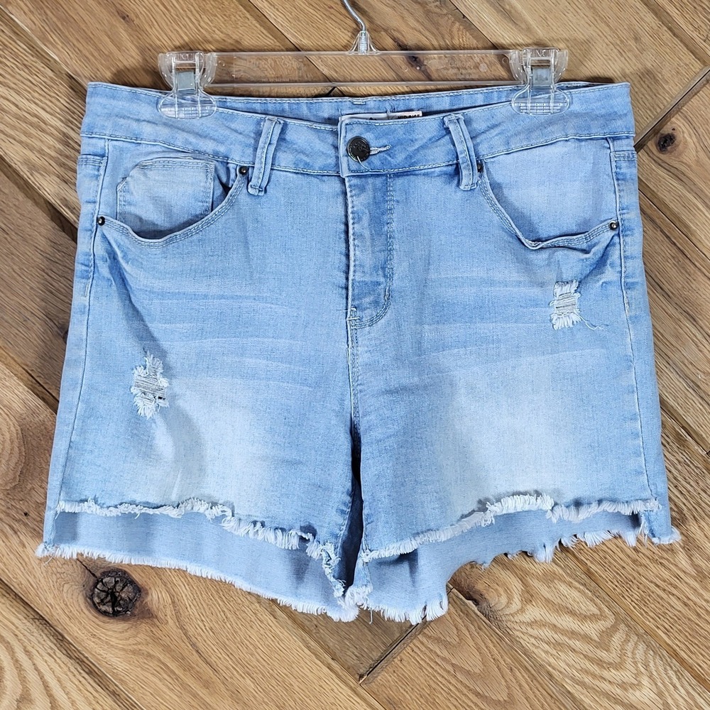 Royalty For Me Denim Shorts Womens 10 Distressed Raw Hem Light Wash Mid Rise